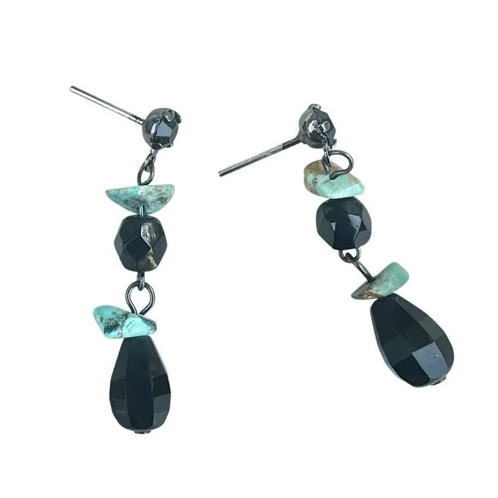 Black beaded turquoise drop earrings